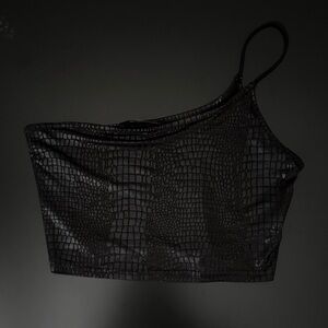Black One-Shoulder Top - crocodile print
